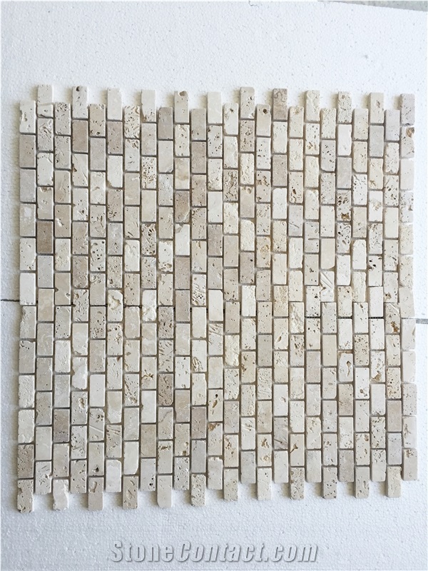 1"X2"Brick Light Travertine Tumbled Mosaic