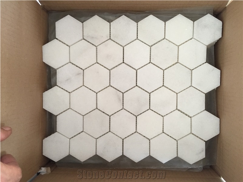 2" Hexagon White Marble Polished Mosaic