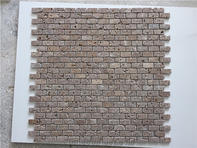 2"X4"Brick Noche Travertine Tumbled Mosaic