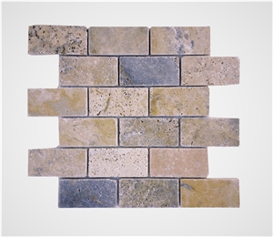 2"X4" Brick Scabos Travertine Tumbled Mosaic