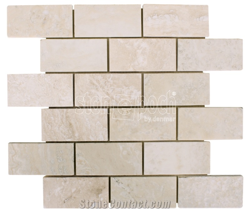 2"X4"Brick White Travertine Filled & Honed Mosaic