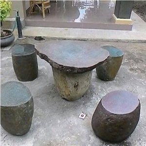 River Stone Garden Table Set, Petrified Wood Stool