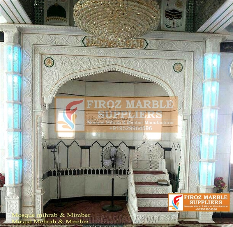 Masjid Mihrab Design Cnc Carved Makrana White Marble
