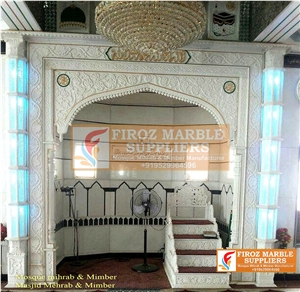 Masjid Mihrab Design Cnc Carved Makrana White Marble