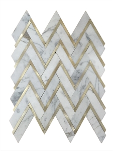 Herringbone Carrara White&Metal Marble Mosaic
