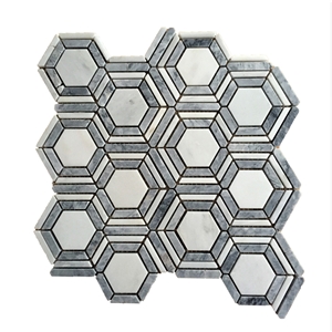Hexagon with Stripes Marble Mosaic