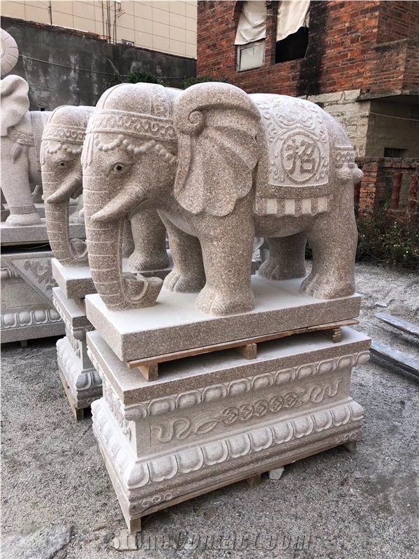 Granite Elephant Garden Carved Scultpure Statue