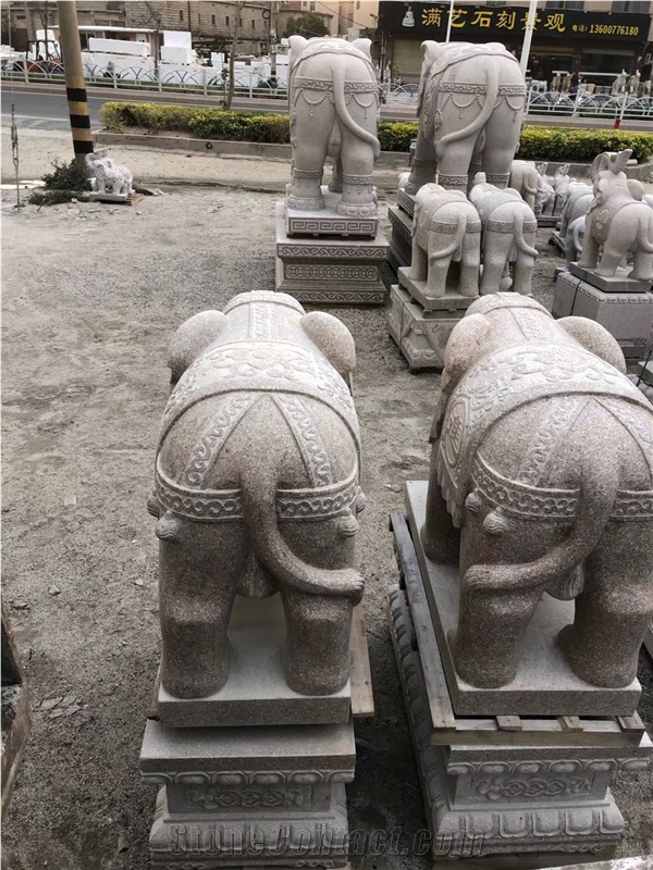 Granite Elephant Garden Carved Scultpure Statue