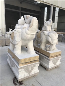 Granite Stone Child and Mother Elephant Sculpture