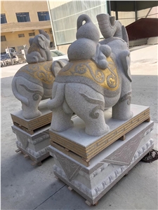 Granite Stone Child and Mother Elephant Sculpture