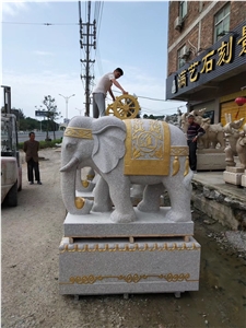 Grey Granite Elephant Handcarved Sculpture Statue