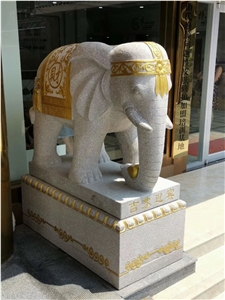 Grey Granite Elephant Handcarved Sculpture Statue