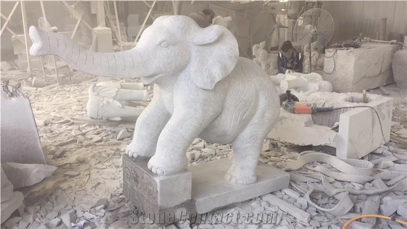 Grey Granite Stone Elephant Garden Sculptures