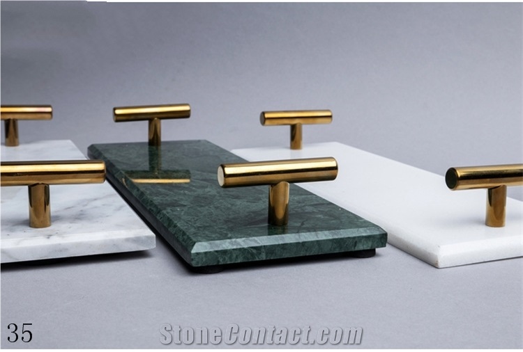Marble Metal Handle Tray Single Rod Jewelry Box