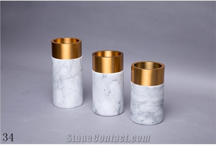 Natural Marble Vase White Stone Pot Interior Decor