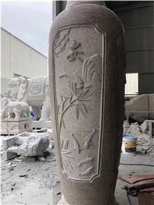 Pink Granite Garden Big Stone Carved Vase