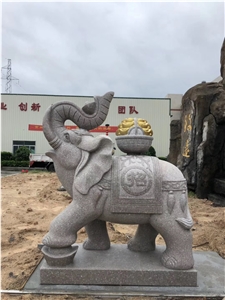 Pink Granite Street Garden Elephant Stone Statue