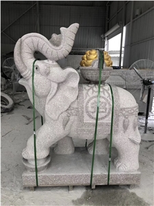Pink Granite Street Garden Elephant Stone Statue