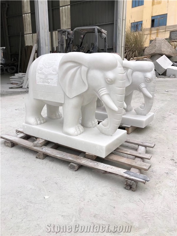 White Marble Elephant Animal Statue Sculptures