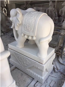 White Marble Elephant Statue Garden Outdoor Use