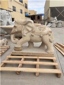Yellow Granite Mother and Child Elephant Statues