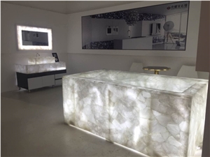 Luxurious White Crystal Semiprecious Stone Slabs