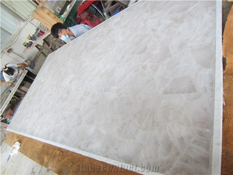 Luxurious White Crystal Semiprecious Stone Slabs
