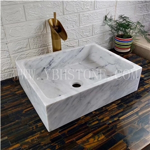 Bianco Carrara White/Polished Rectangle Wash Sinks
