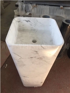 Carrara White/Square Polished Pedestal Basin