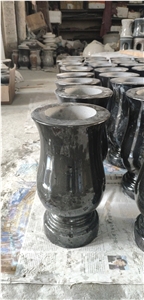 Black Granite Tombstone Monument Vase and Lamps
