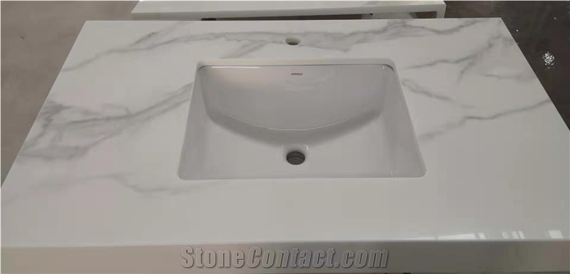 Calacatta Printing Nano Crystalline Stone Vanity Top with Sinks