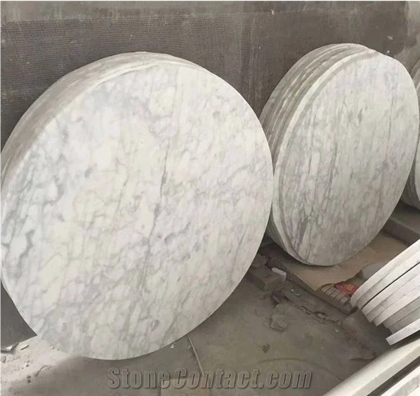 Carrara White Marble Round Cafe Table Tops