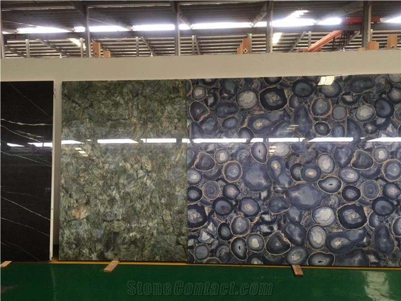 China Semiprecious Stone Blue Green Gemstone Slab Tile