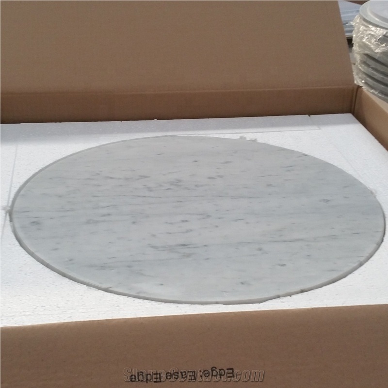 Eased Polish Round Carrara White Marble Table Tops