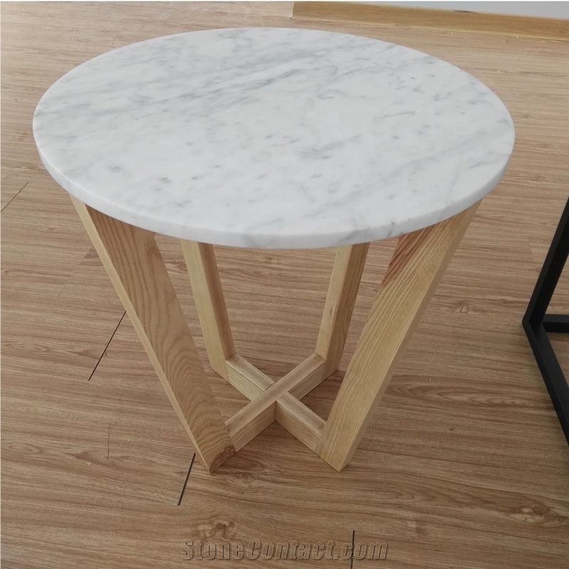 Eased Polish Round Carrara White Marble Table Tops