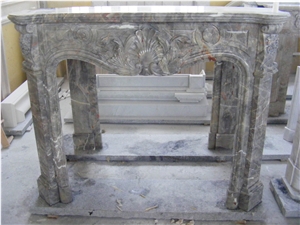 Handcarved Grey Marble Fireplace Modern Style