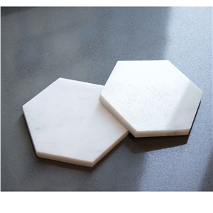 Hexagon Cararra White Marble Coasters