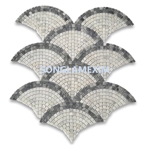 Grey and White Marble Paper Fan Shaped Mosaics
