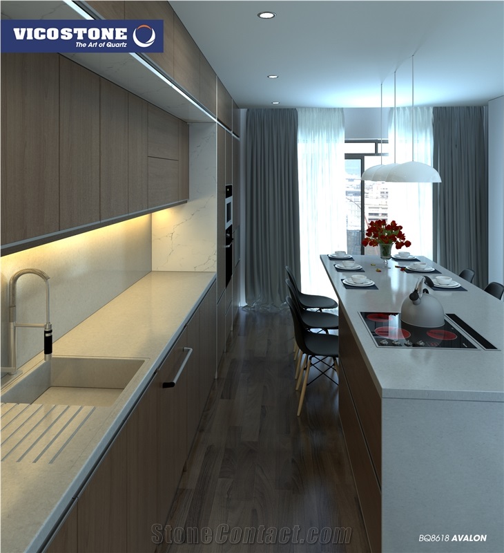 Vicostone Bq8618 Avalon Grey Quartz Kitchen Countertop
