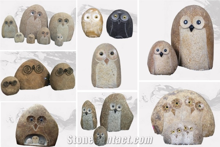 Nature Stone Owl Carving Different Styles