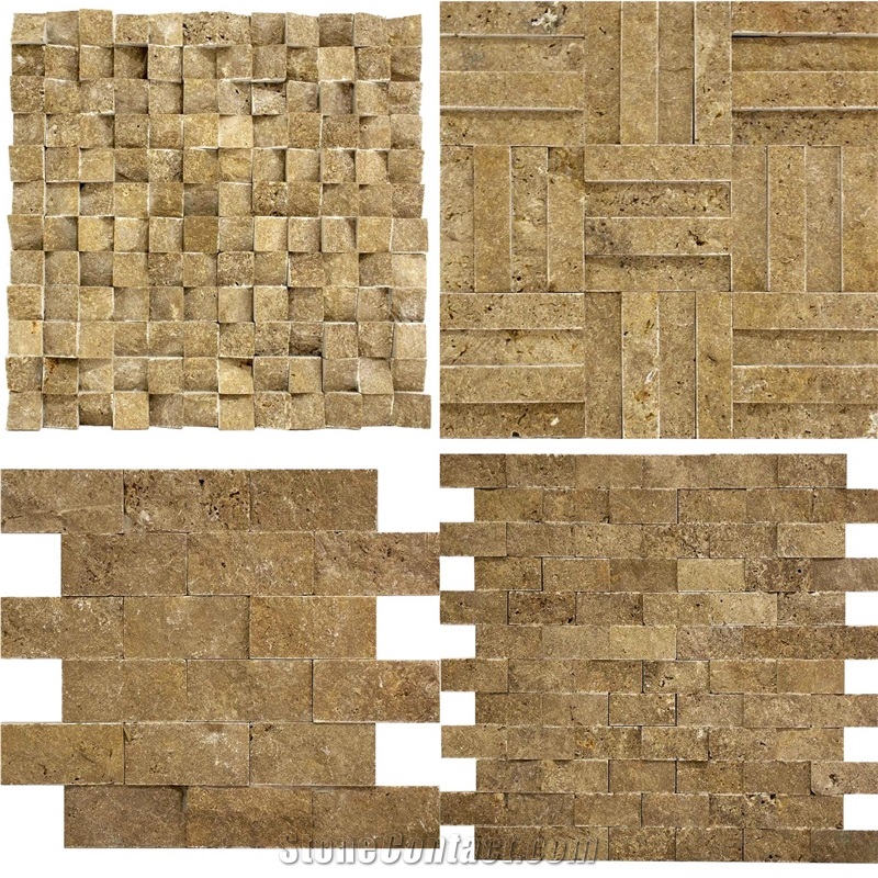 Mix Split Face Scabas Gold Travertine Mosaic Tiles