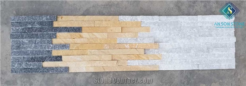 Black Mixed White and Yellow Marble Ledge Stone Wall Panel