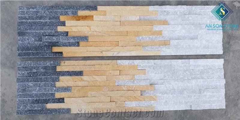 Black Mixed White and Yellow Marble Ledge Stone Wall Panel