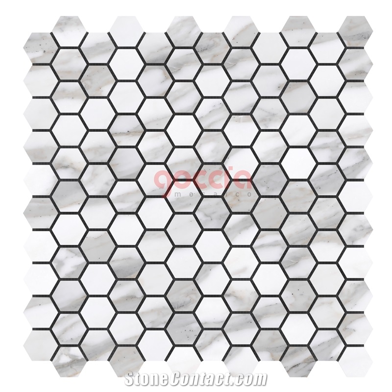 Hexagon 1" Mosaic Bianco Carrara Marble Mosaic