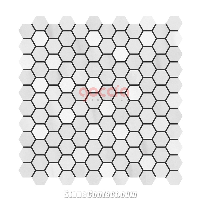 Hexagon 1" Mosaic Thassos Marble Mosaic