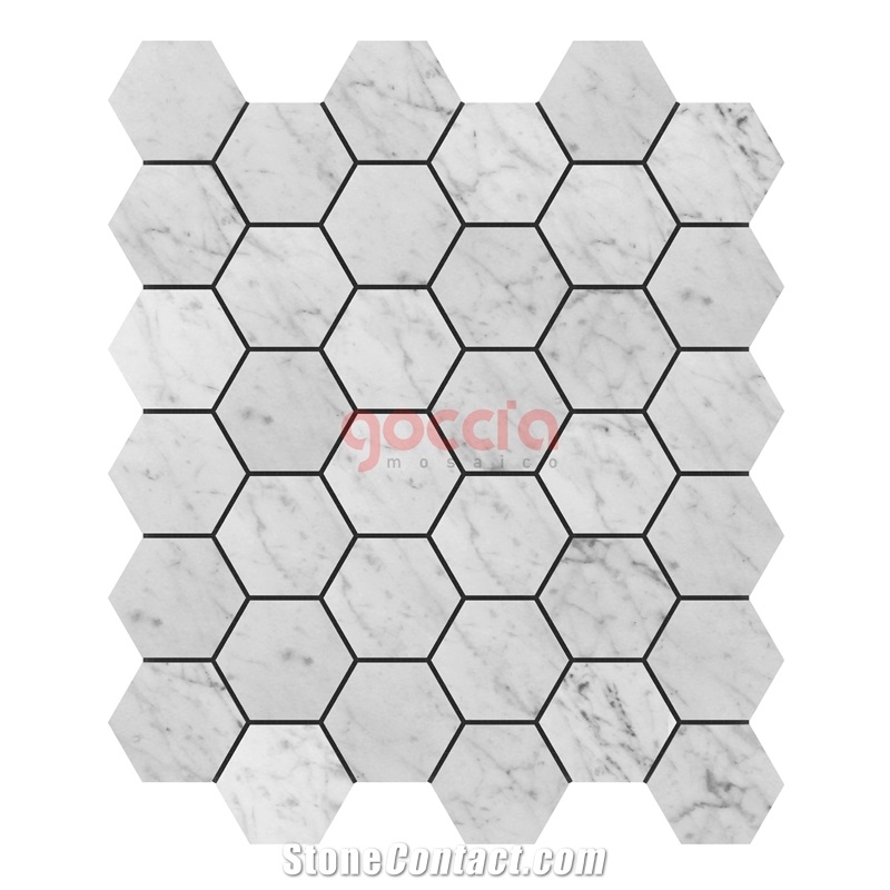 Hexagon 2" Mosaic Bianco Carrara Marble Mosaic