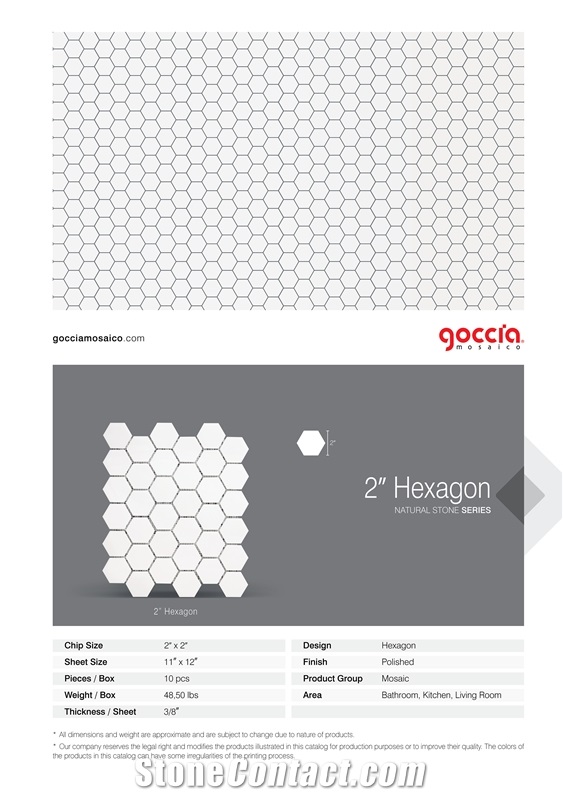 Hexagon 2" Mosaic Bianco Carrara Marble Mosaic