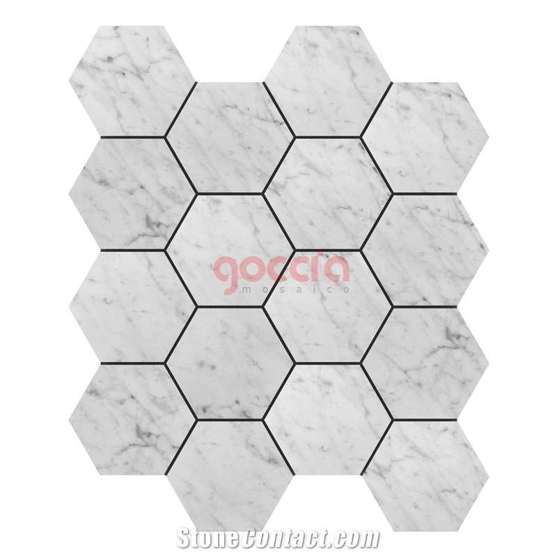 Hexagon 3" Mosaic Bianco Carrara Marble Mosaic