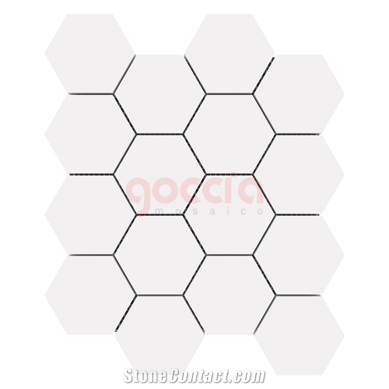 Hexagon 3" Mosaic Bianco Dolomite Marble Mosaic