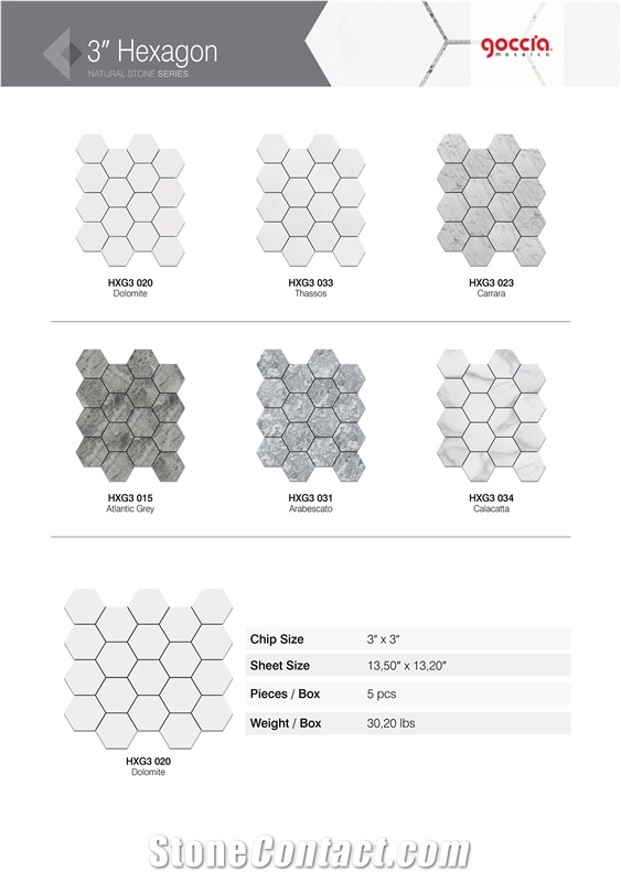 Hexagon 3" Mosaic Bianco Dolomite Marble Mosaic